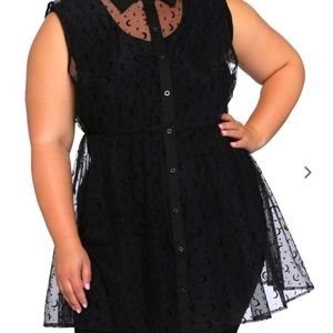 Hot Topic Moon & Stars Sleeveless Button Up Mesh Size 2